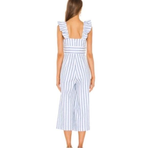 BCBGeneration Blue White Striped Ruffled Sleeve Jumpsuit in Sky Blue - Picture 3 of 8